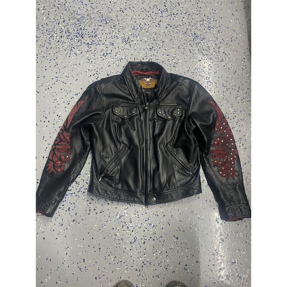 Harley-Davidson Jackets & Blazers - Harley Davidson Jacket Womens Large Black Leather Vintage An American Legend